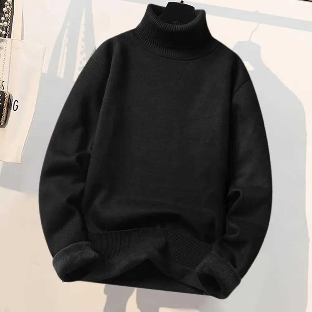 2025 Turtleneck Long Sleeves Fleece Lining Ribbed Trim Men Sweater Autumn Winter Solid Color Thickened Warm Sweater Jumper Z250725