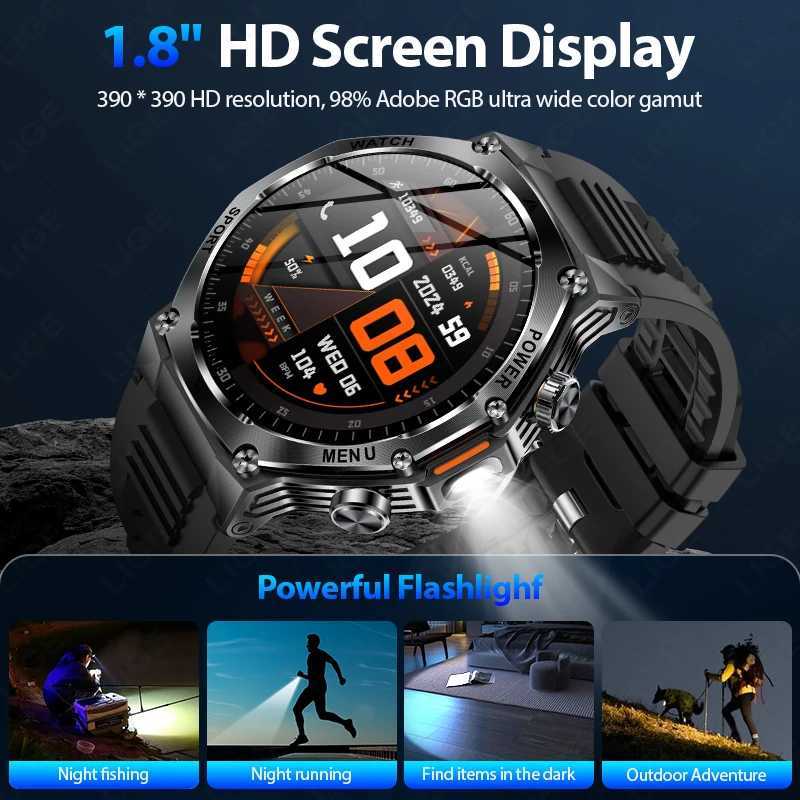 1.8 Large Screen 800mAh Battery Bluetooth Call Men SmartWatch Sports Health Monitor Flashlight Smart Watch For Android IOS X250726