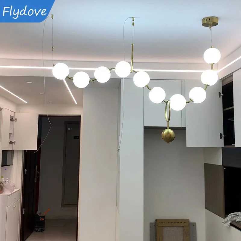 Nordic Modern Pearl Acrylic Necklace LED Chandelier for Living Room Restaurant Kitchen Long Pendant Lamp Interior Decoration Lighting XJ250725