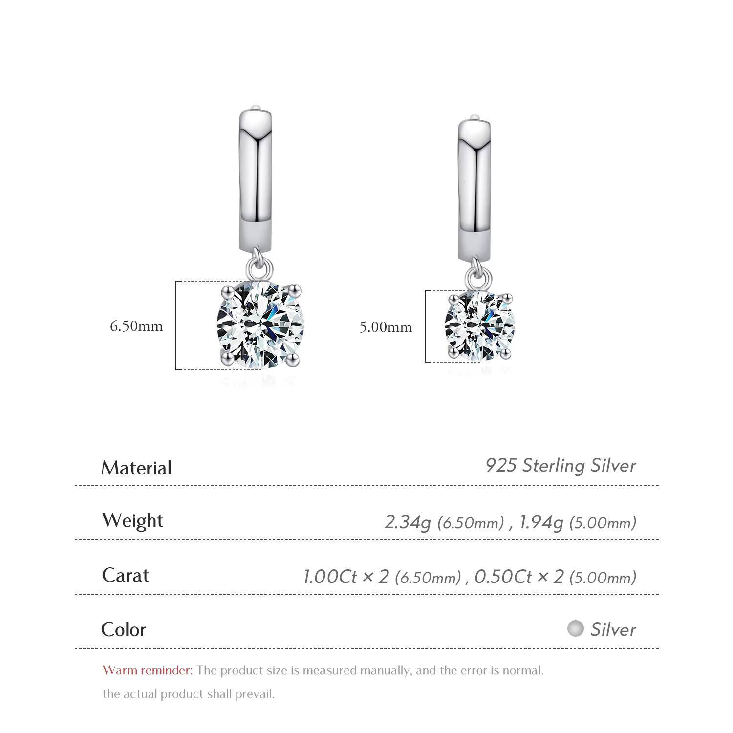 1.0CT D Color Moissanite Hoop Earrings Lab Created Diamond for Women 925 Sterling Silver Wedding Fine Jewelry Gift
