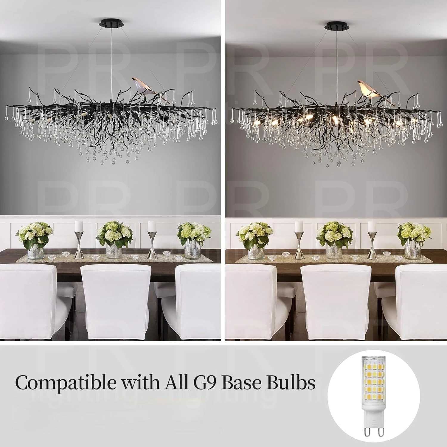 Modern Gold Crystal Tree Branch Chandelier Bird Raindrop Hanging Pendant Light Fixture for Living Dining Table Room Pendant LampXJ250725