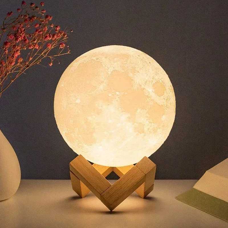 8CM LED Night Light 3D Print Moon Lamp Bedroom Decor MoonLight for Kids Gifts Decorations Creative Bedside Atmosphere Lighting XJ250725