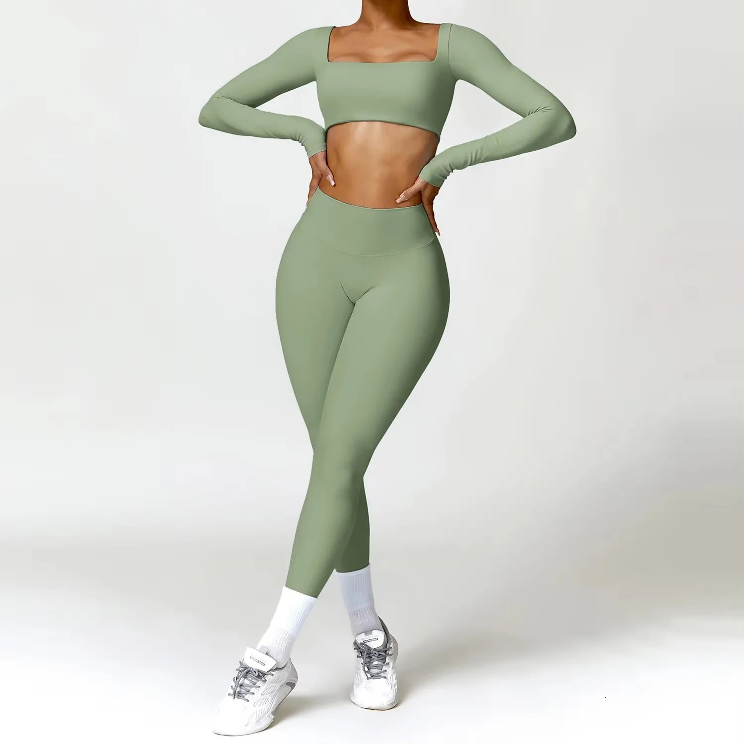 Yoga Set 2PCS Sportswear Workout Clothes Athletic Wear Gym Legging Fitness Bra Crop Top Long Sleeve Sports Suits Women Tracksuit 250717
