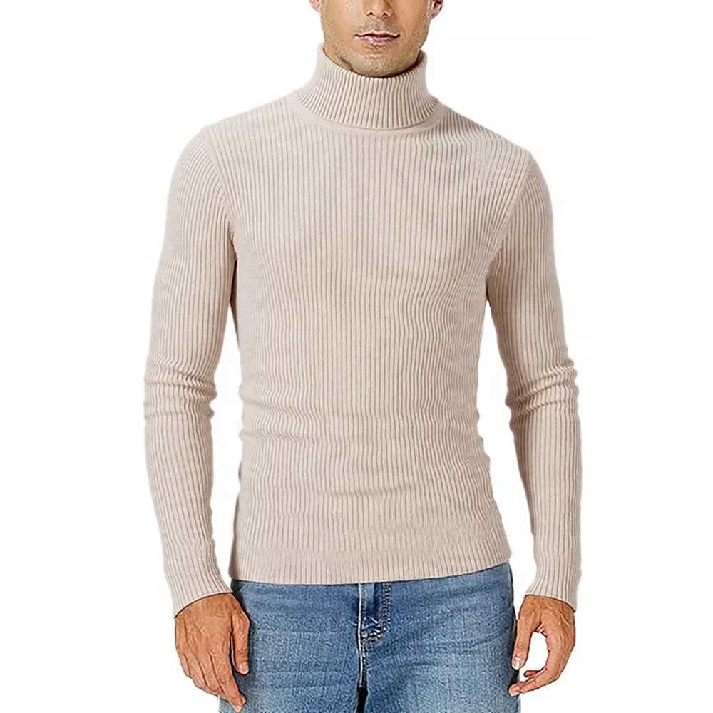 Autumn Mens Striped Sweater Windproof Turtleneck Slim Fit High Elastic Warm Knitwear Casual Basic Style Knitted Pullovers Z250725