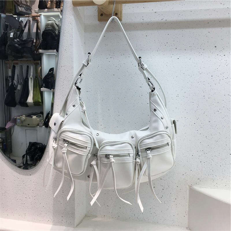 Designer bag This Season Fashion Y2K Hot Girl Motorcycle Style Multi-Pocket Commuter Versatile Single Shoulder Underarm Tote Bag