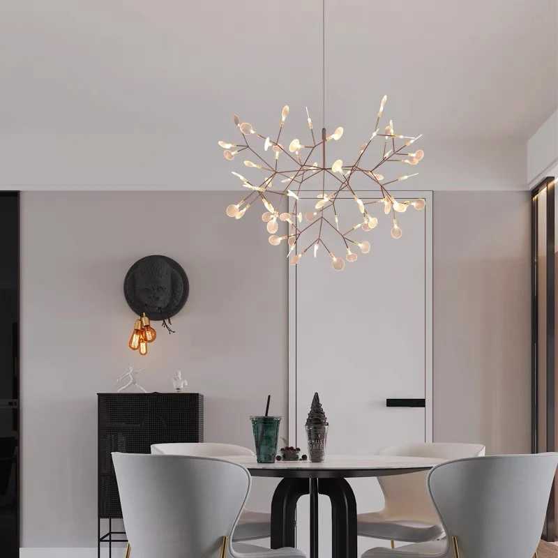 Nordic Ring Chandelier Living Room Kitchen Hallway Postmodern Heracleum Chandeliers Rose Gold/Black Branch Design Firefly LampXJ250725