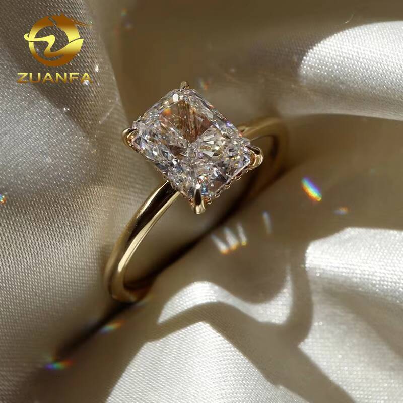 Custom Solitaire Moissanite Rings Real Gold Fashion Jewelry Ladies Wedding Rings