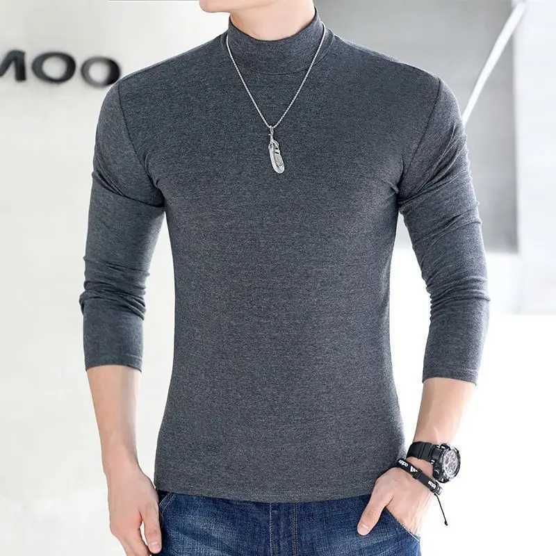 Casual Tees Turtleneck Long Sleeve T-Shirt Mens Plus Size 5XL Shirt Korean Spring Summer Solid Half High Collar Bottom Shirt Z250725