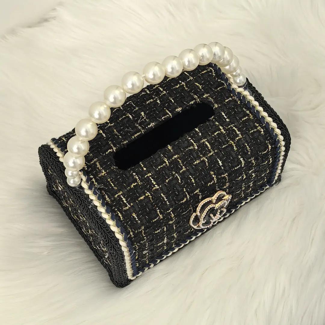 Designer Luxury tissue box Fashionable Diamond Pear Chain Black Mini Rhinestone Fanny Pack
