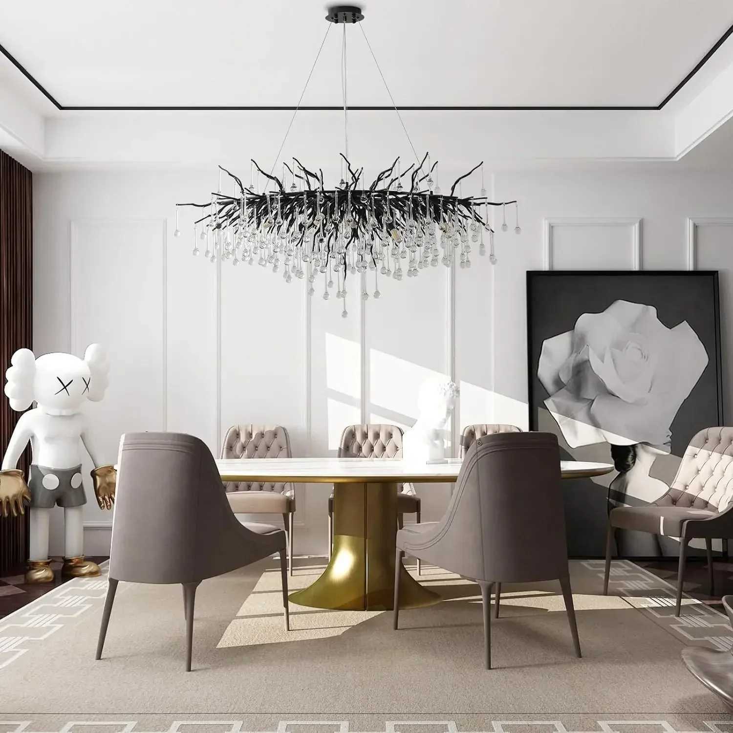 Nordic Luxury Crystal G9 Chandeliers Black Gold Water Drop Pendant Light Living Room Hotel Hall Villa Indoor Decor Fixture XJ250725