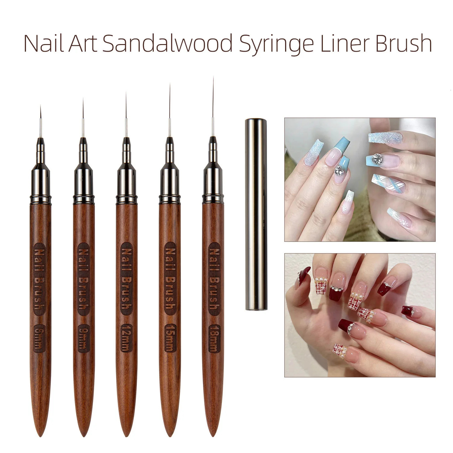1PC Round Wood Handle Nail Art Liner Brush DIY Painting Pen Sandalwood Syringe Brushes Drawing Fine Lines Stripe Pen UV Gel Nail 250716