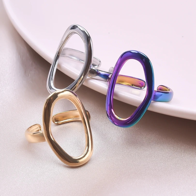 1Pc Stainless Steel Waterproof Women Personality Textured y Open Rings Vintage Hollow Irregular Multilayer Anillos Jewelry 250716