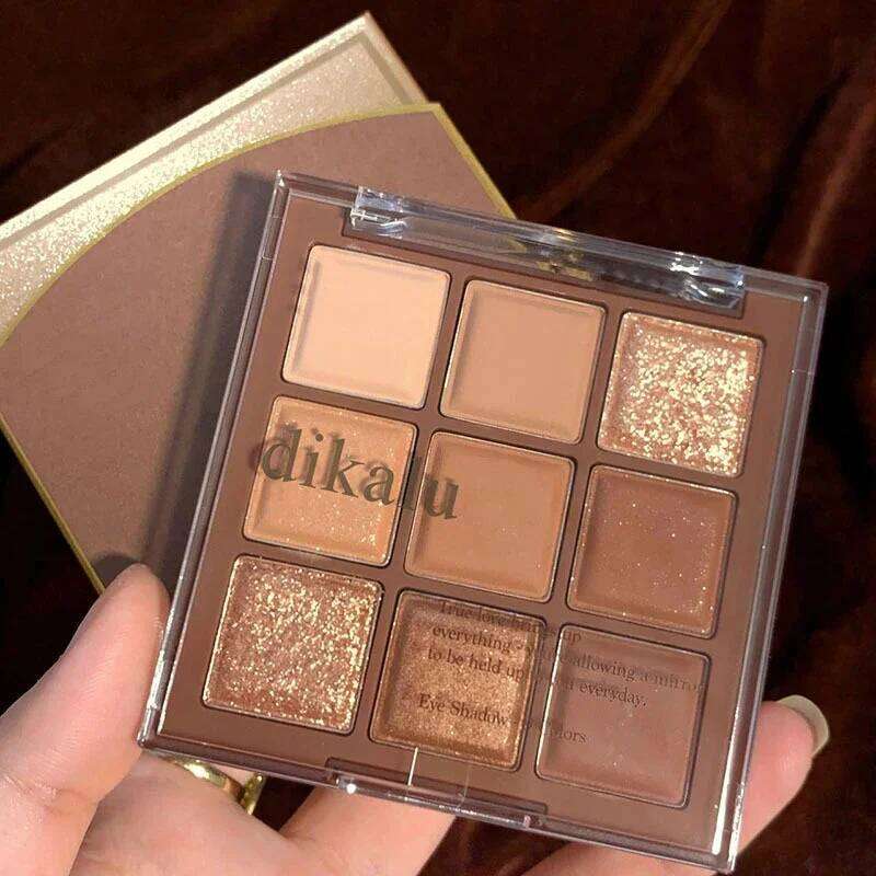 Caramel Brown 9 Colors Shadow Palette Pearly Matte Earth Color Eyeshadow Pallete Shiny Sequins Eye Pigments Lasting Makeup