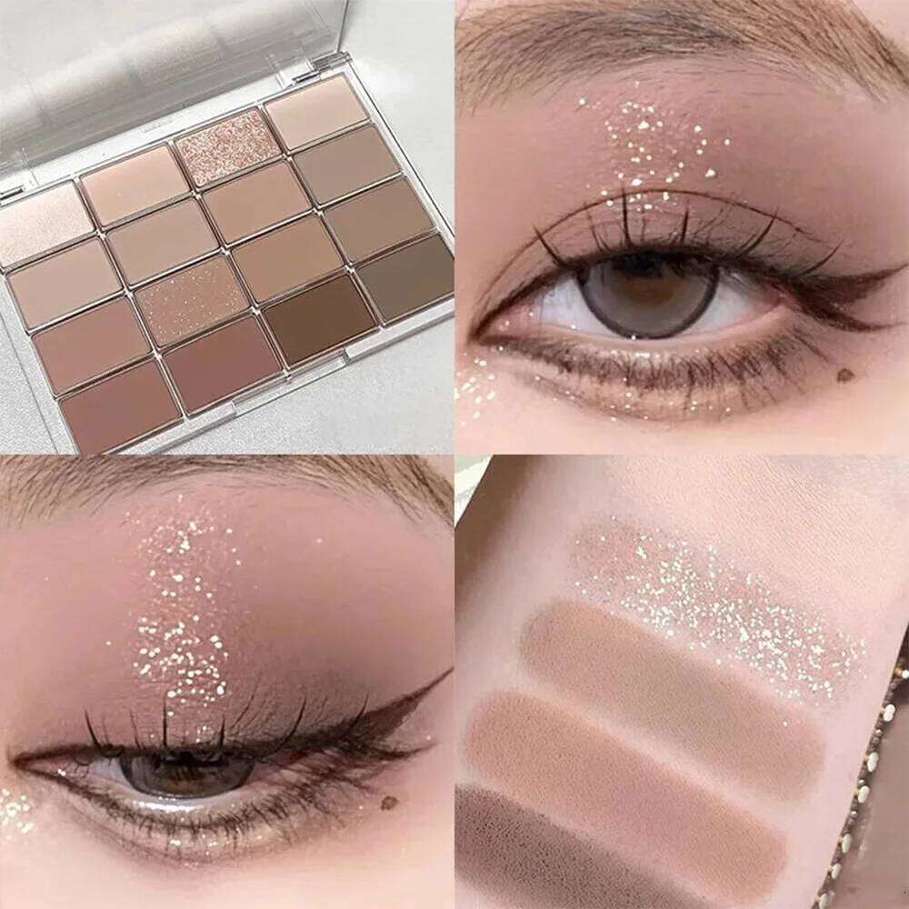 16-Color Korean Eyeshadow Matte Pearlescent Low Saturation Long Lasting Brown Pink Glitter Shadow Eye Makeup Palette