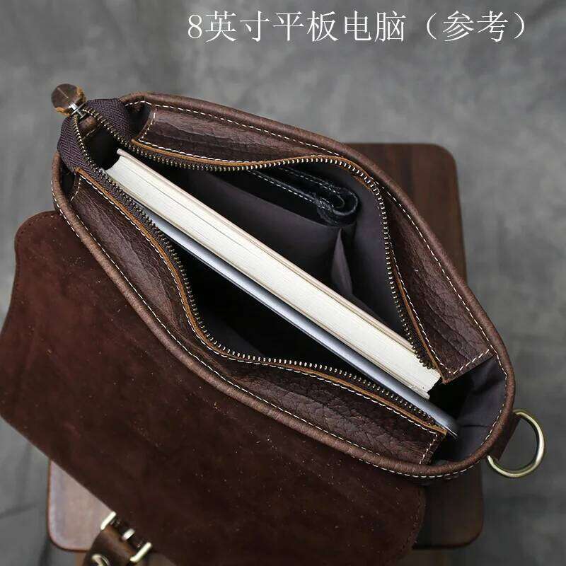 OLOEY Men's Tree Patterned Retro Top Layer Cowhide Genuine Leather Mailman Shoulder Crossbody Official Document Men Bag