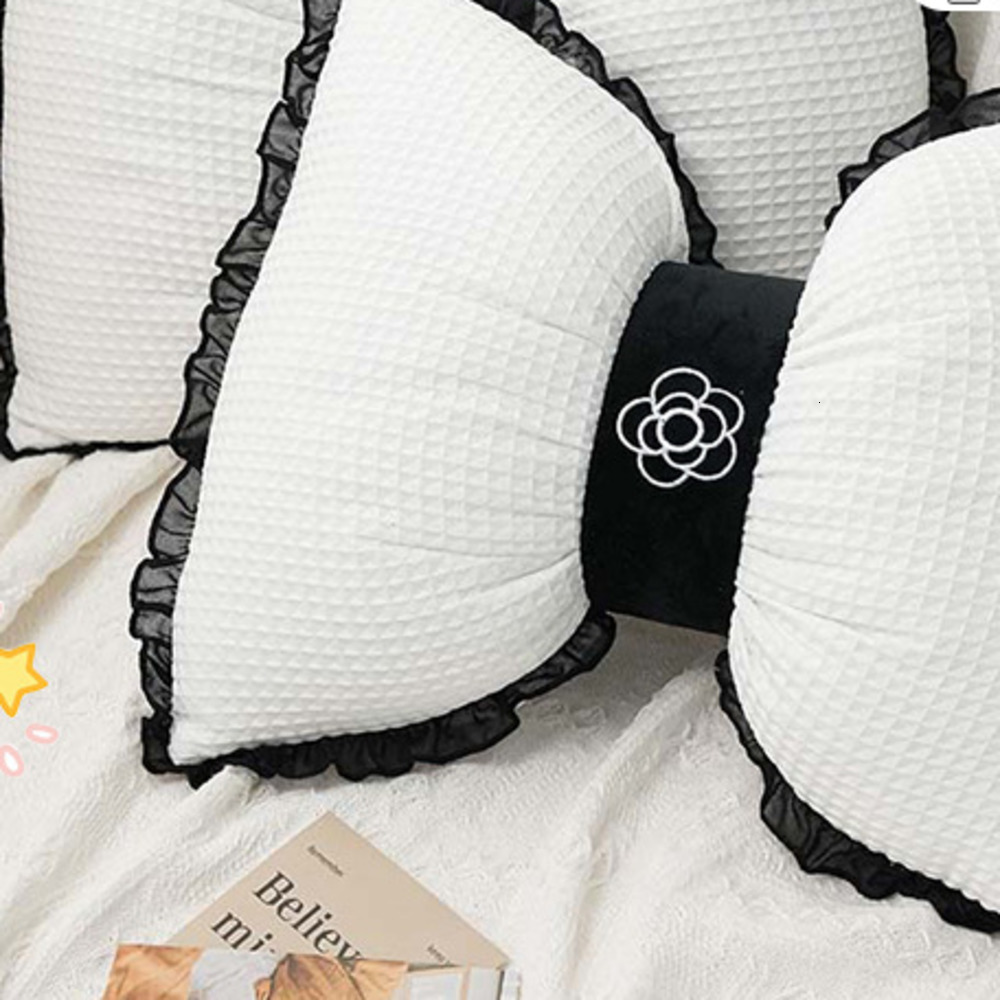 Waffle Bowknot Cushion Lace Edge Support Summer Cool Breathable Comfortable Waist Support Girly Living Room Pillow 250726