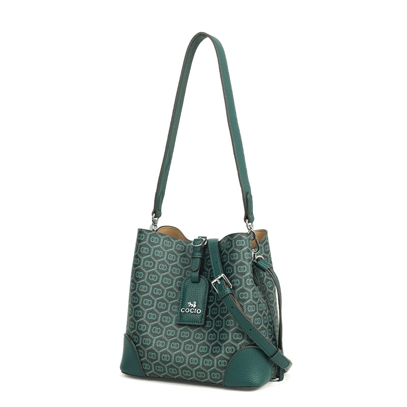 COCIO designer bag New peacock green genuine leather bucket bag simple versatile multi compartment handbag niche design hot selling womens bag