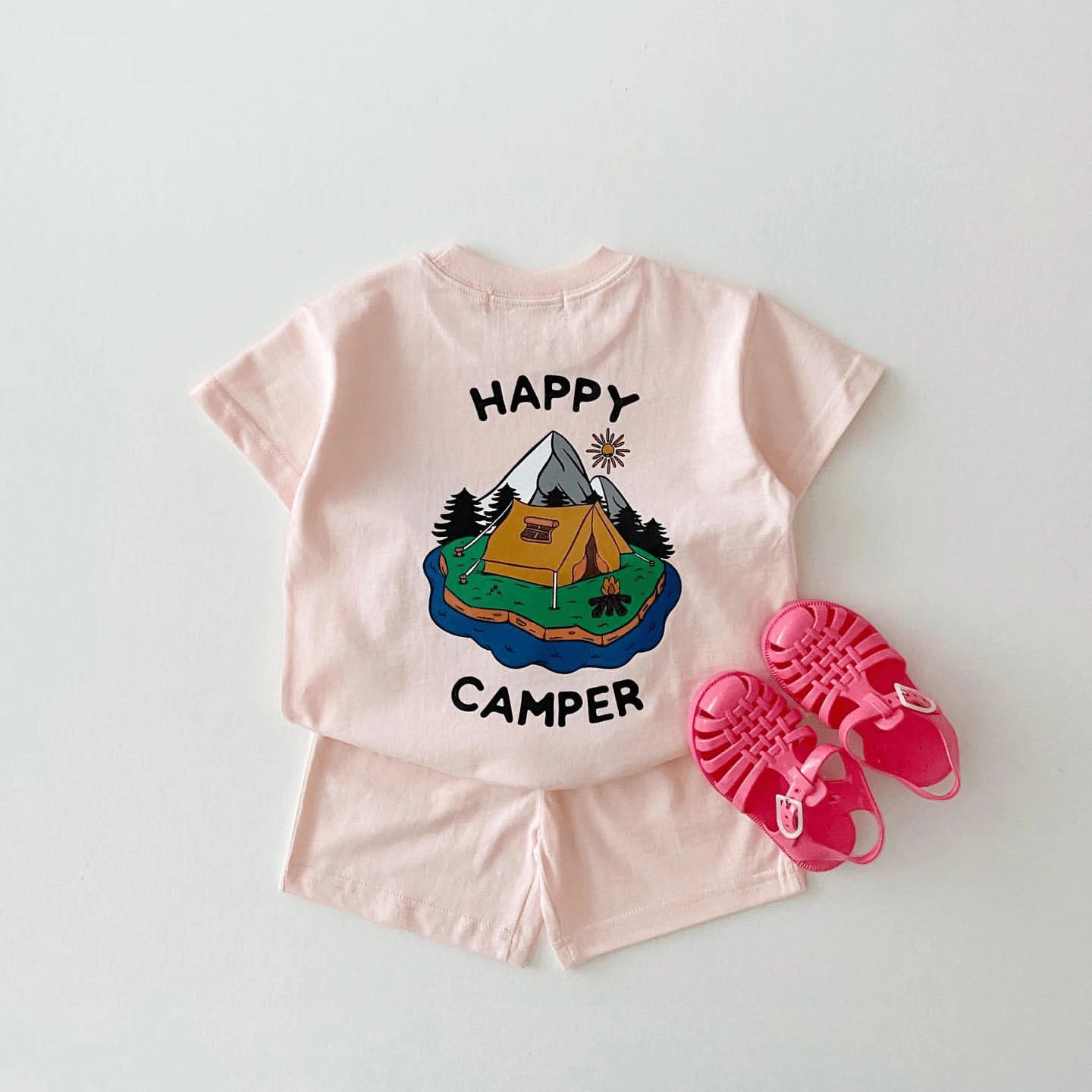 Korea Summer Set Baby Boy Two Sided Print Camper Tshirt Tees TopsCotton Shorts Kid Sports Suit Girl Clothes Outfits 250725