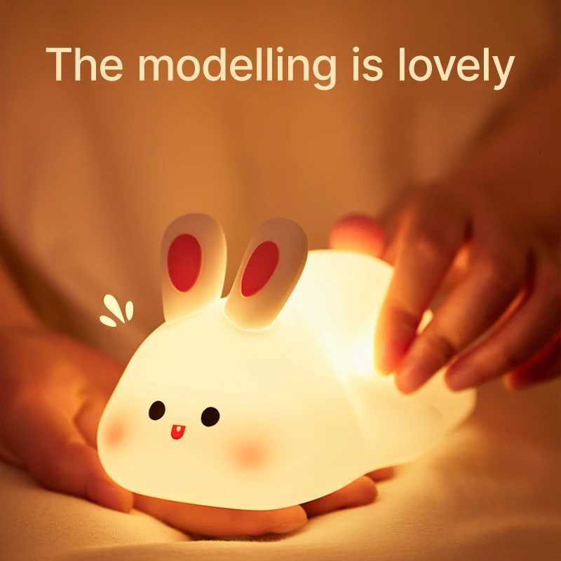 Cute Rabbit Rechargeable Silicone Night Lamp Touch Sensor Big Face Rabbit Light Timing USB Light for Kids Gift Party Decor XJ250725