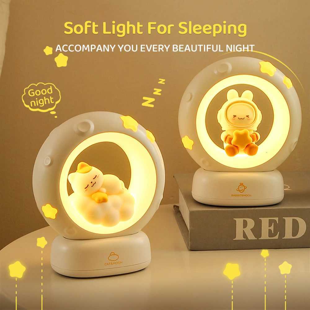 3Style Moon Night Light Cute Rabbit Cat Panda Lamp Room Bedside Decoration USB Rechargeable Cute Animal Gift Warm Soft LightXJ250725
