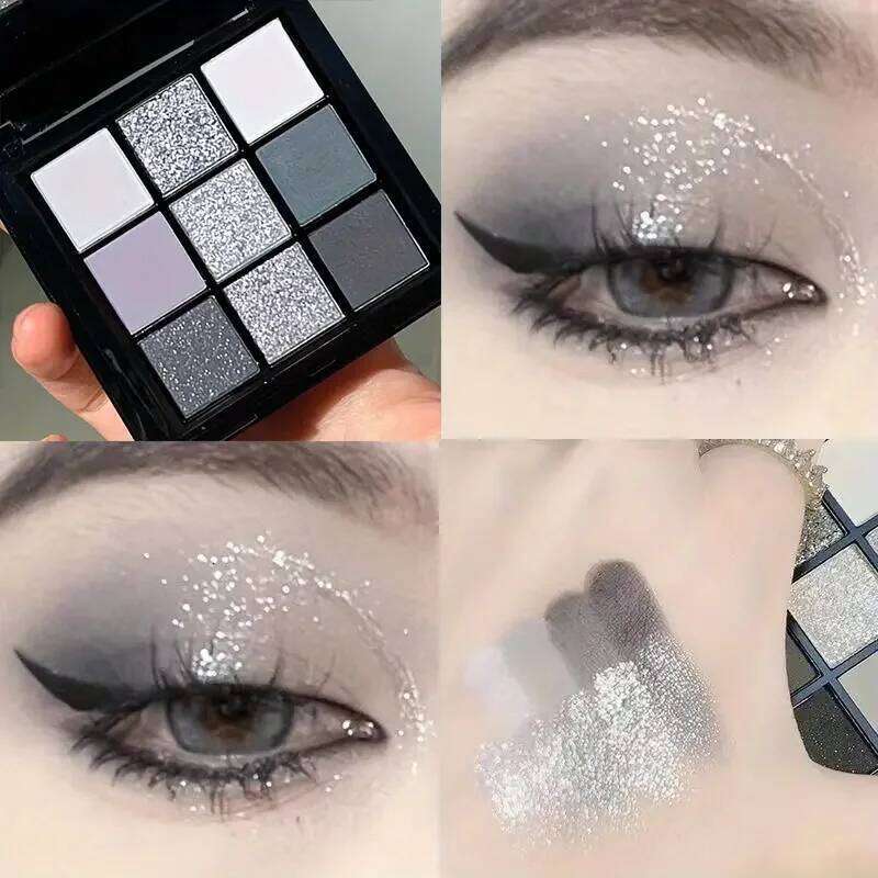 Smoky eyeshadow dark gray smoky Gothic makeup tray, 9-color soft mist pearlescent high color basic black and