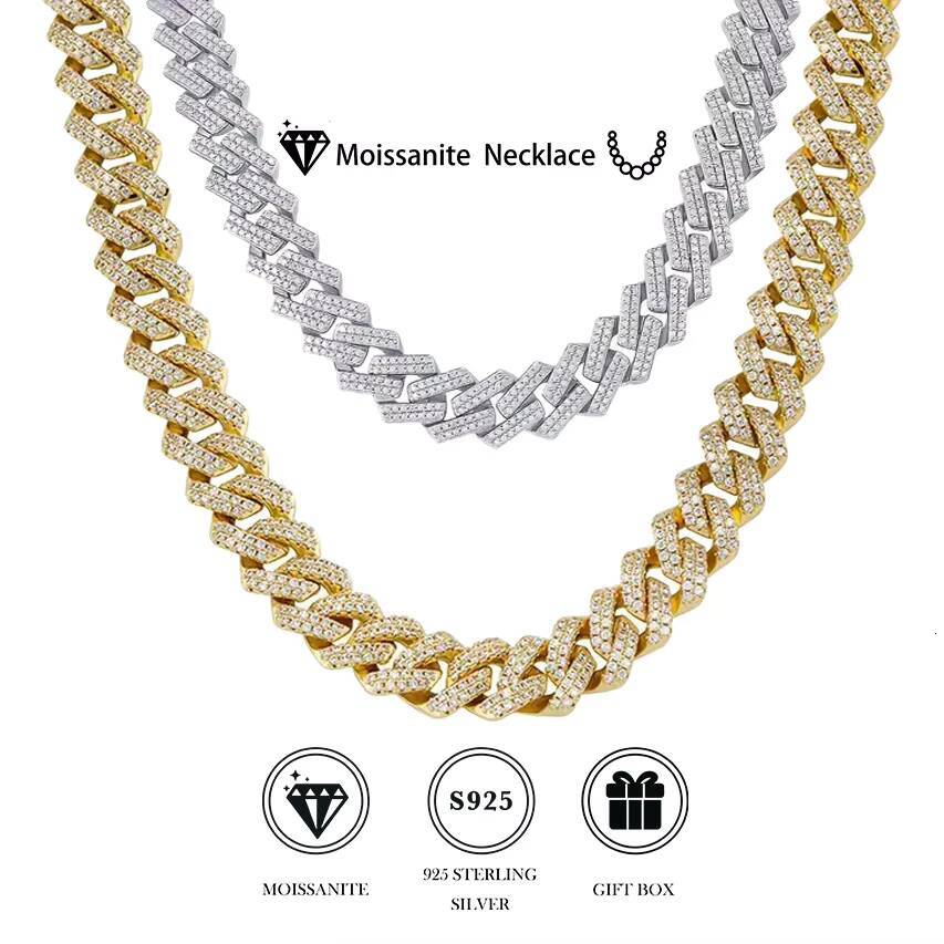 Hip Hop Mens Jewelry 925 Solid Silver Moissanite Diamond Clasp 18K Gold-Plated Rope Chain Cuban Link Necklace Moissanite Chain