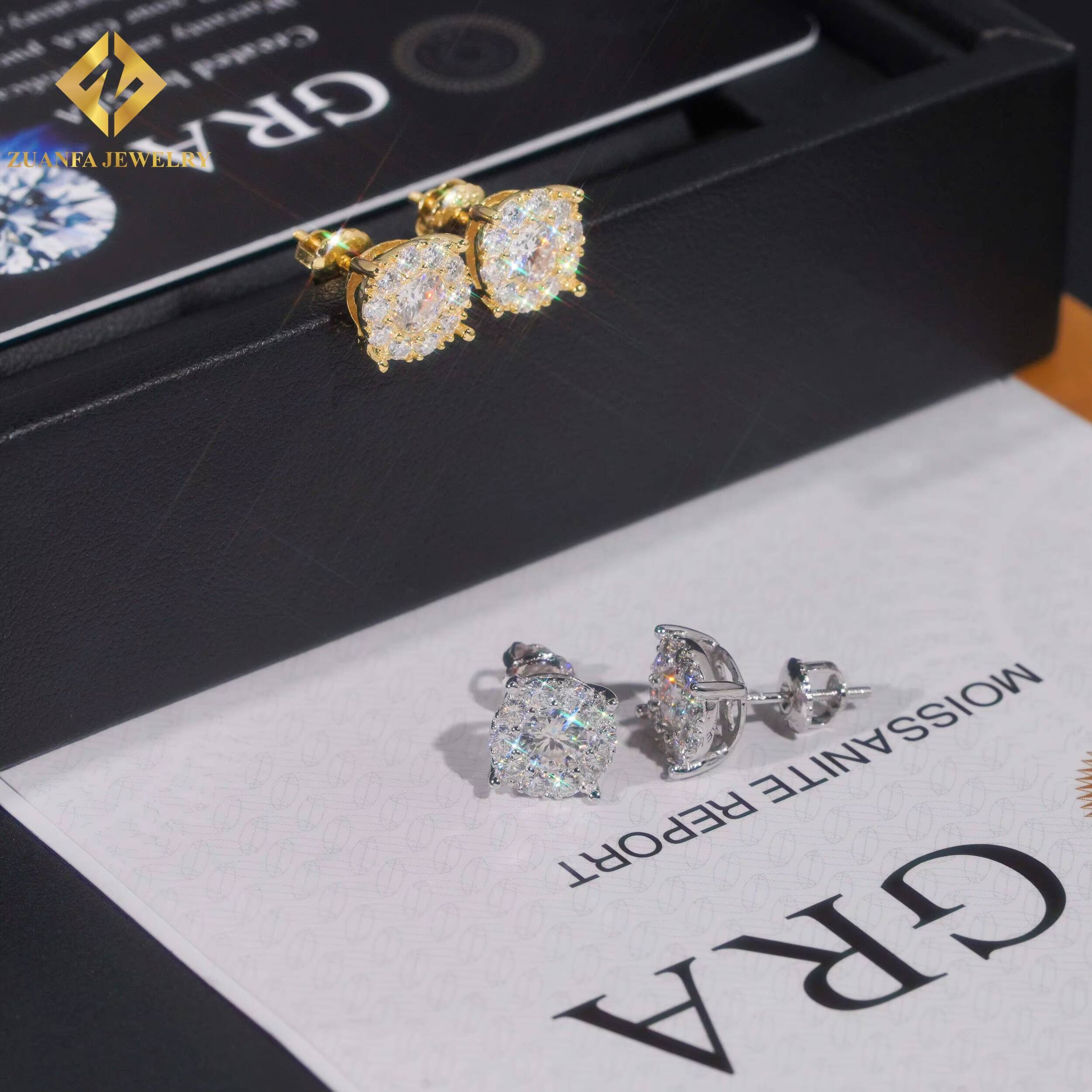 Ready to Ship Jewelry Wholesale Big Stone Ear Studs 925 Sterling Silver VVS Moissanite 8.8mm Hip Hop Earring Jewelry Unisex