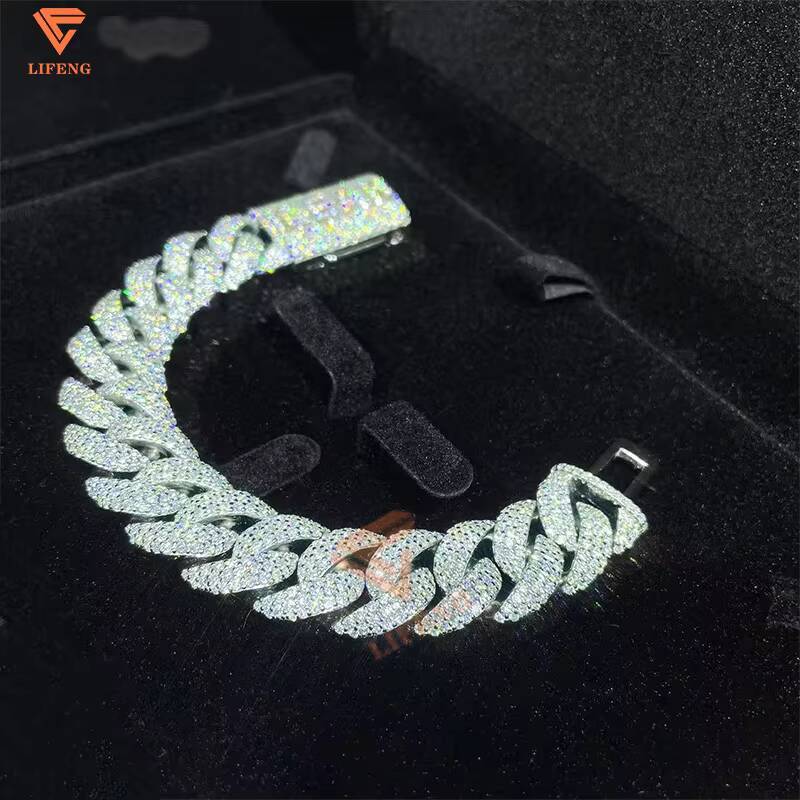 Hot Sell 16mm Hip Hop Moissanite Bracelet Men 925 Silver Moissanite Cuban Bracelet Custom Iced Out Bracelet Moissanite Jewelry