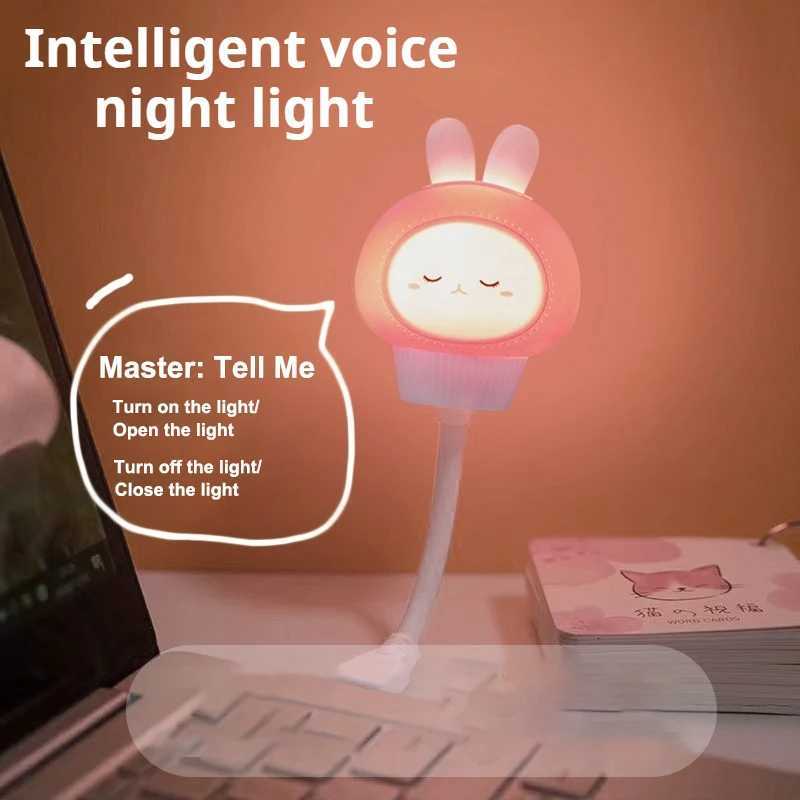 USB Night Light LED Voice Control Cute Cartoon Night Lamp Bear Kitten Remote Control for Baby Kid Bedroom Decor Bedside Lamp XJ250725