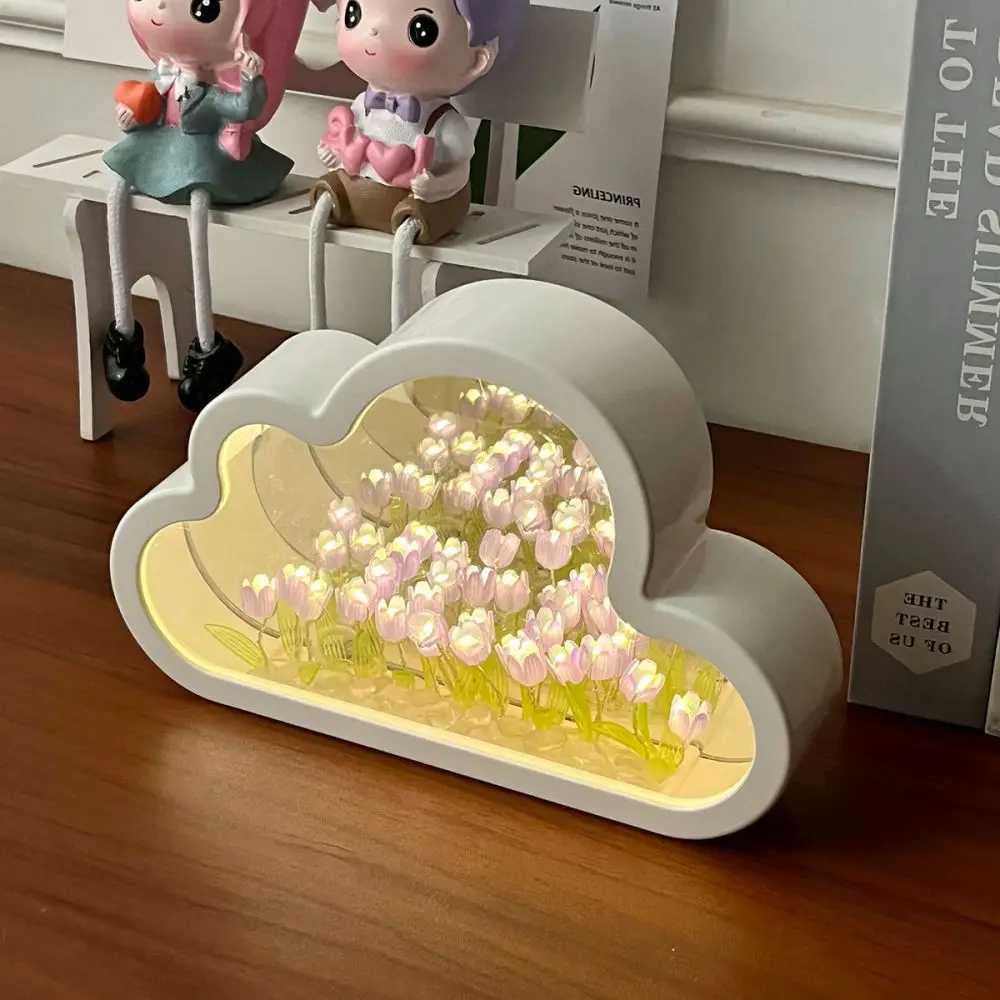 Cloud Tulip Night Light Handmade DIY Material Flower Home Decor Mirror Creative Atmosphere Lamp Birthday Gift Valentines Day XJ250725