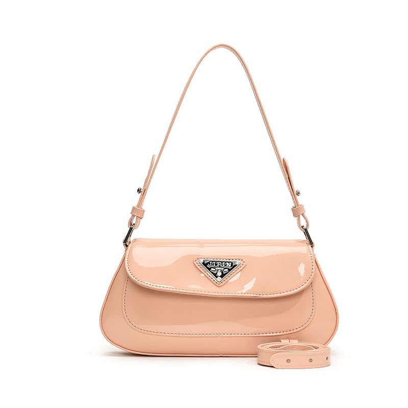 Elegant women's bag designer's new fashionable glossy patent leather underarm bag versatile and simple shoulder bag square bag Wine red blac