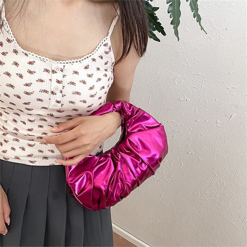 Luxury Brand Designer Bag Women's Bag New Glossy Metal PU Luxury bag Cloud Bag Fashion Pleated Design Handbag European And American Style Women&#