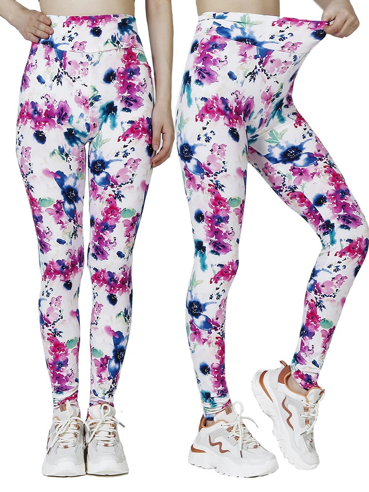 CUHAKCI High Wasit Tight White Pink Floral Printing Women Leggings Soft Casual Clothes Push Up Sports Yoga Fitness Pencil Pants 250725