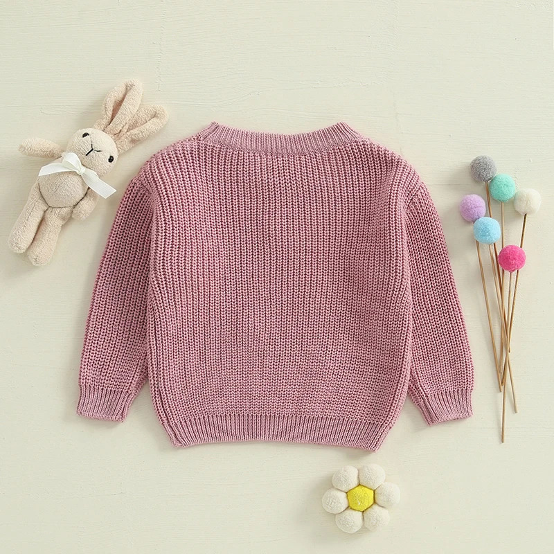 FOCUSNORM 0-4Y Little Kids Girls Knit Easter Sweater 2 Colors Long Sleeve O Neck Rabbit Carrot Embroidery Pullover Knitwear Tops 250725