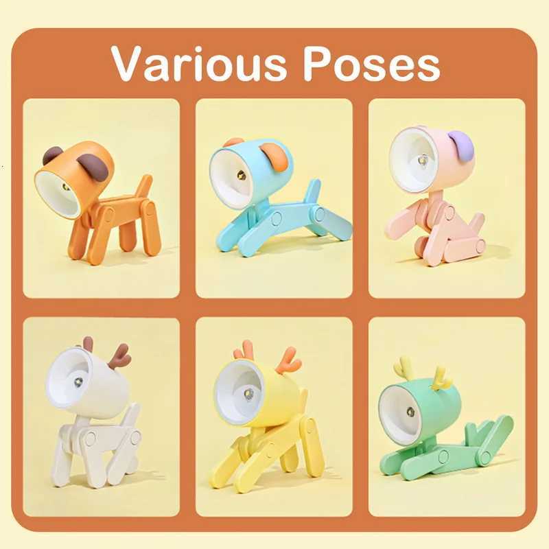Mini LED Night Lights Folding Desk Lamp Cartoon Cute Pet Dog Deer Shape Nightlights Adjustable Kids Bedroom Bedside Decor Gift XJ250725