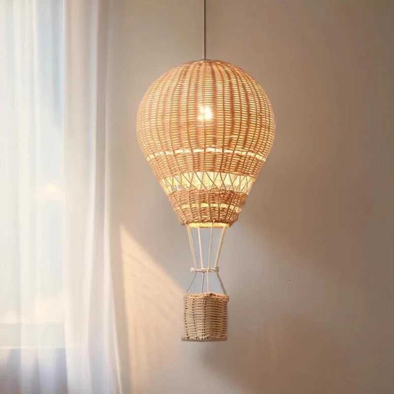 2025 Hot Air Balloon Chandeliers LED Childrens Room Lamp Handmade Rattan Craft Baby Room Nursery Boy Girl Bedroom Bedside Chandelier XJ250725
