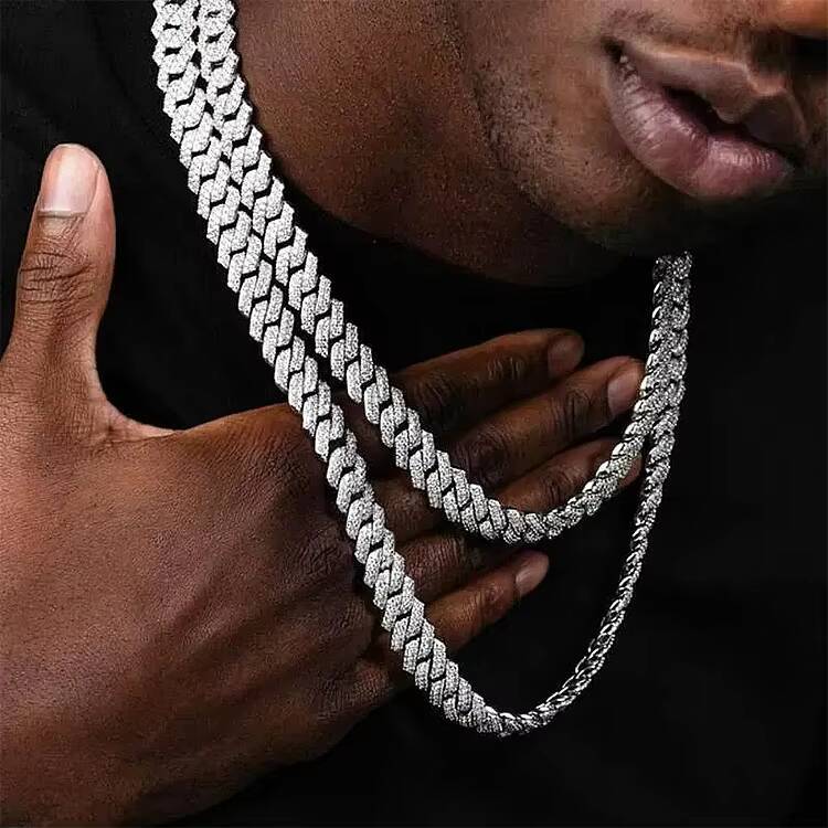 Hiphop Jewelry S925 Sterling Silver Iced Miami Cuban Link Chain Necklace with 6/8/10/12/14mm VVS Moissanite Diamonds