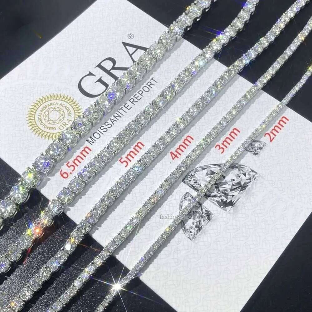Hip hop GRA Jewelry Bracelet Certificate S 3MM 4MM 5MM 6.5MM VVS D Color Dia Moissanite Social Gatherings Tennis Chain Necklace