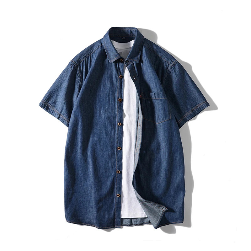 Mens Shirts Summer Fashion Business Trend Cotton Denim Shortsleeved Shirt with All Solid Color Casual Thin 250725