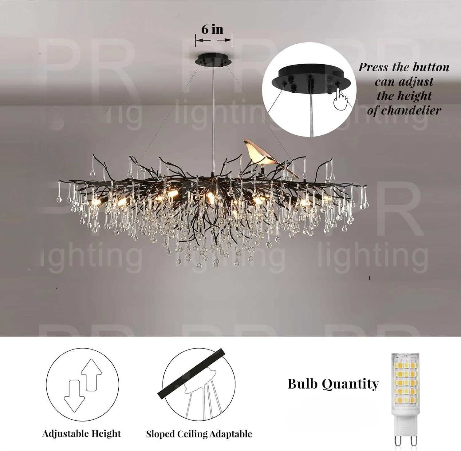 Modern Gold Crystal Tree Branch Chandelier Bird Raindrop Hanging Pendant Light Fixture for Living Dining Table Room Pendant LampXJ250725