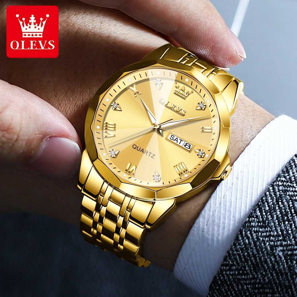 OLEVS New Watch for Men Quartz Waterproof M Wristwatch Gold Stainless Steel Strap High-end Luxury Mens Watch Clock X2507261