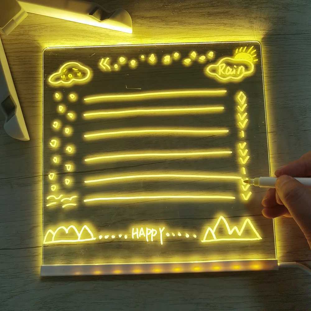 Personalized LED Lamp Acrylic Message Note Board Erasable USB Childrens Drawing Board Bedroom Night Light Birthday Kids Gift XJ250725