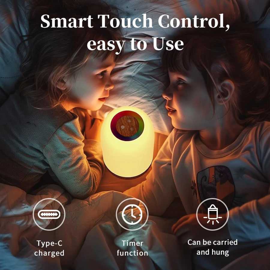 RGB LED Bedside Table Lamp Mood Light Nightlight Touch Switch Colorful Rechargeable Dimmable Countdown 1500mAh Portable LanternXJ250725