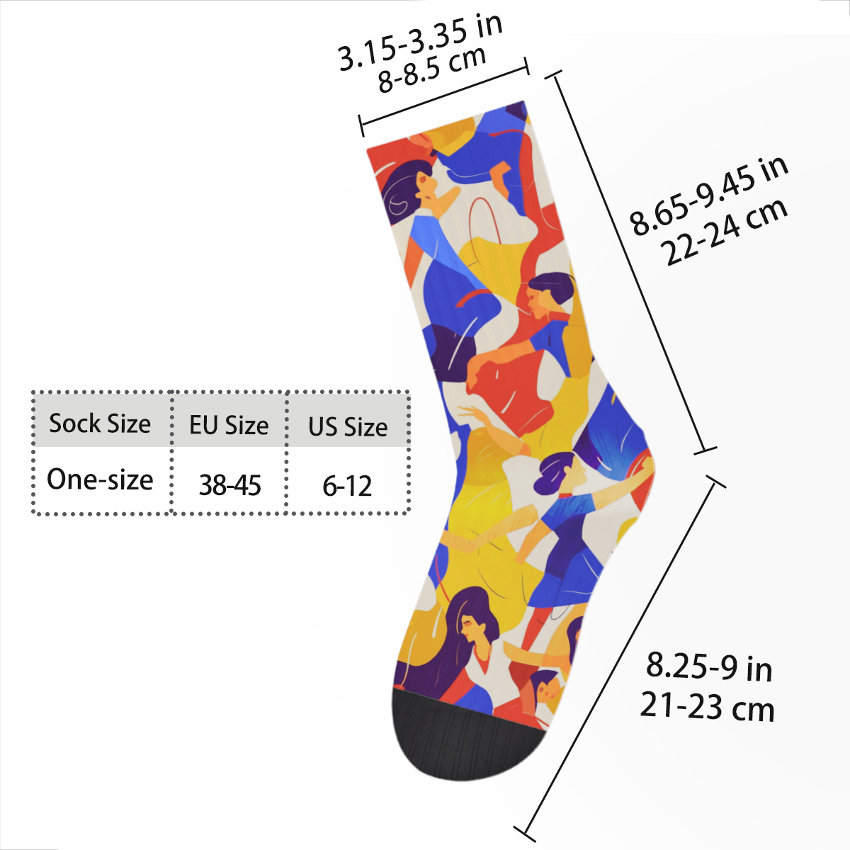 Vibrant Dancing Figures Unisex Tube Designer Socks C089