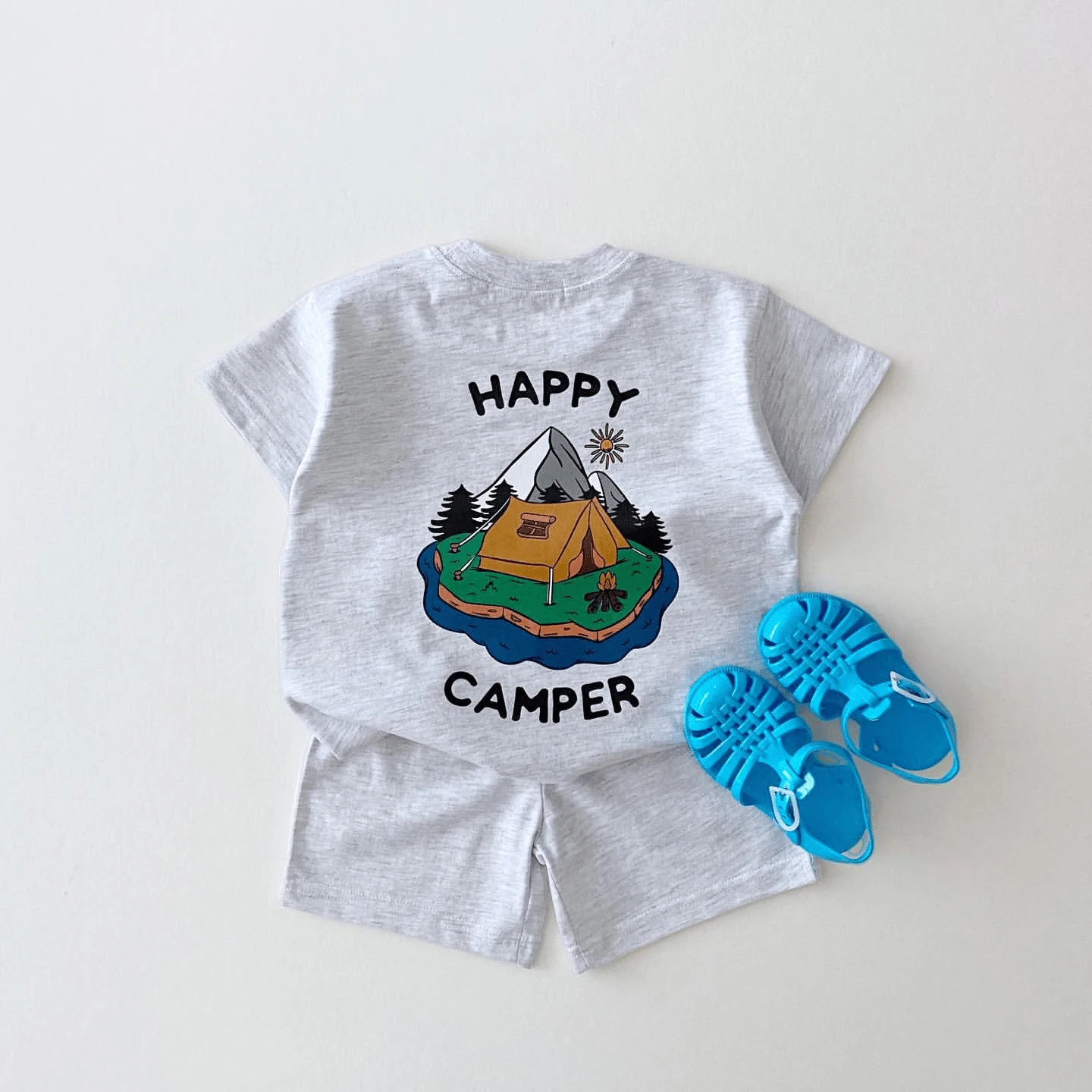 Korea Summer Set Baby Boy Two Sided Print Camper Tshirt Tees TopsCotton Shorts Kid Sports Suit Girl Clothes Outfits 250725