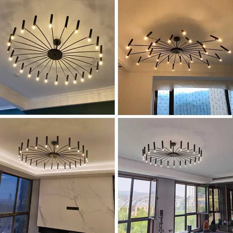 Modern Spotlights Ceiling Chandelier Metal Black for Living Dining Room Bedroom Cafes Hall Pendant Lamp Indoor Luster LuminairesXJ250725