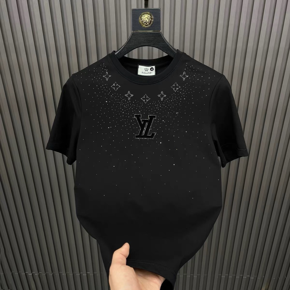 Men's T Shirt Luxury Summer Fashion Brand T Shirt Clothing Designer T-shirt Ice Silk Rhinestone Short Sleeved Men's Large Size Hoodie Graphi