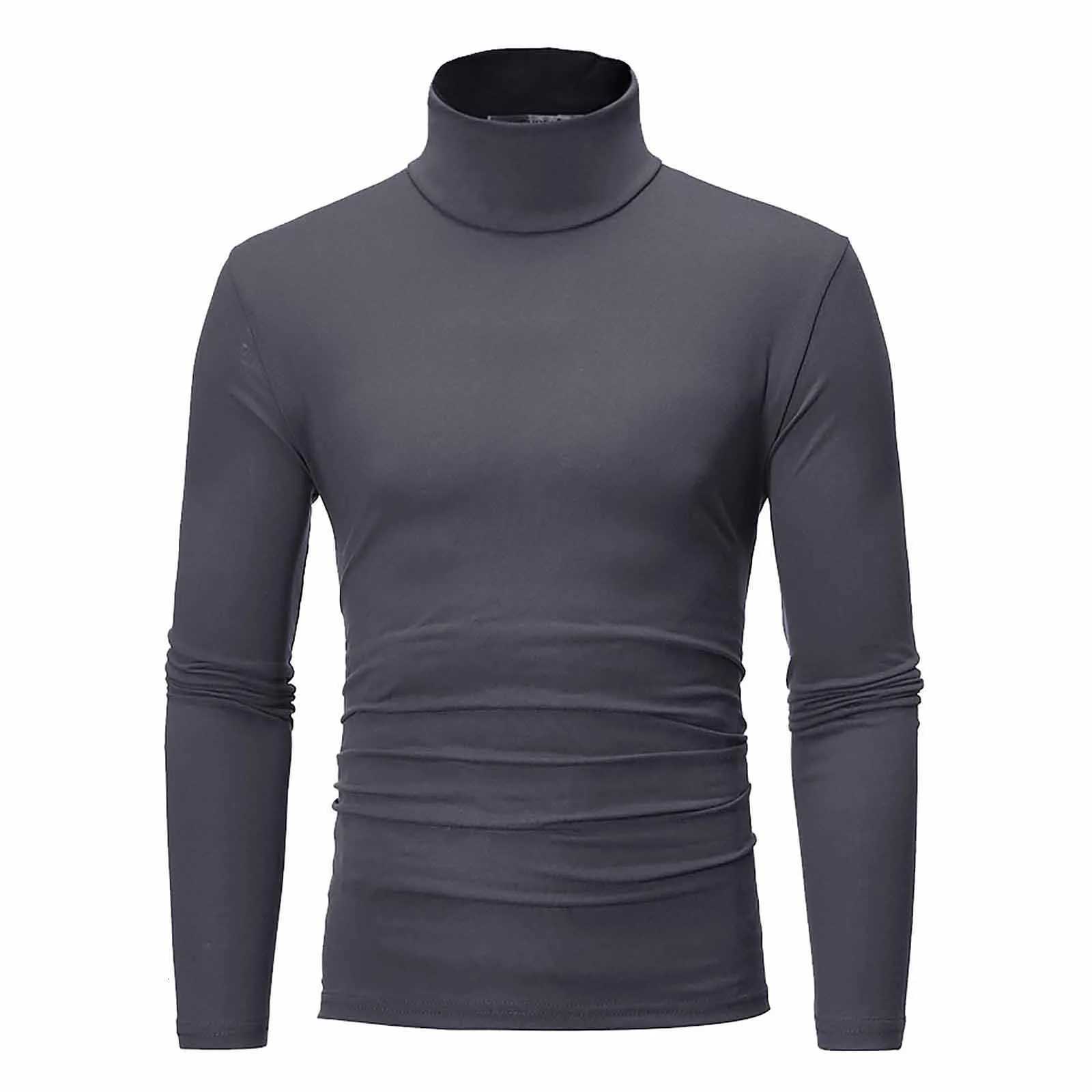 Basic Bottoming Plain T-shirt Fashion Mens Casual Slim Fit Basic Turtleneck High Collar Pullover Male Autumn Spring Thin Tops Z250725