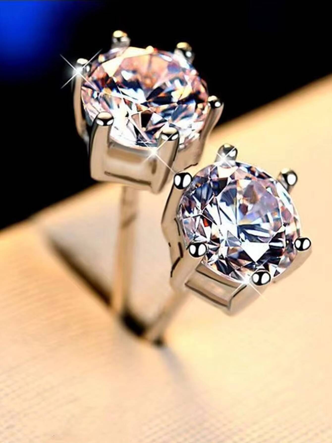 925 Silver 30 Minutes-2 Carat Classic 6 Claws Moissanite Earrings Male Female Hip Hop Rock Birthday Anniversary Gift for Couples