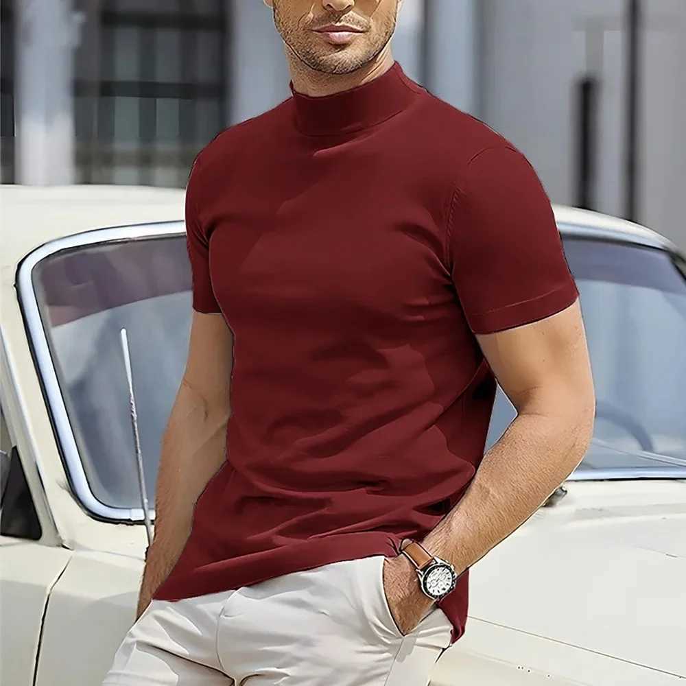 Big Size Mens T-shirt Short Sleeve 2025 Summer New Casual Sports Turtleneck Bottoming Shirt Mens Clothing Z250725